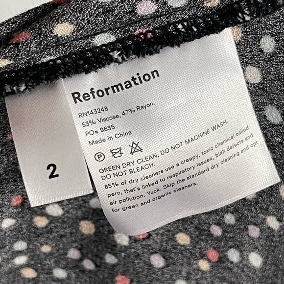 Reformation Dove Midi Dress Plunge Neck Confetti Polka Dot Black Size 2, XS/S - Picture 12 of 13